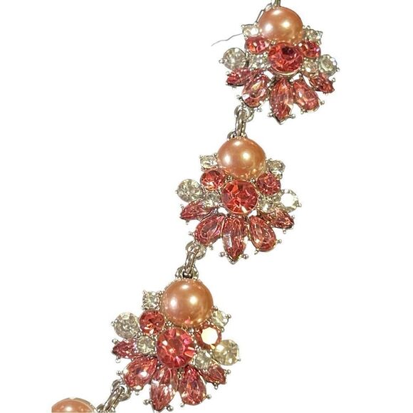 NWT Charter Club Silver-Tone Pink Imitation Pearl and Crystal Collar Necklace - Picture 5 of 6